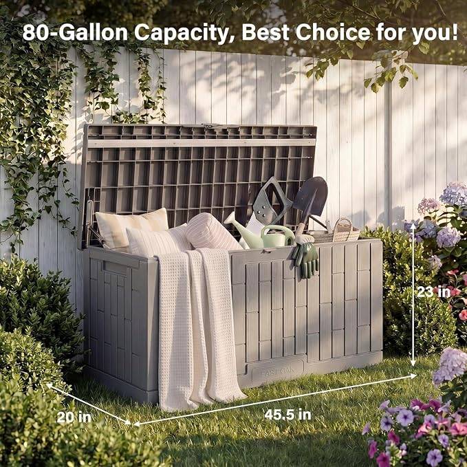 EAST OAK Outdoor Storage Box, 80 Gallon Deck Box, Waterproof Resin Storage Bin - Image 3