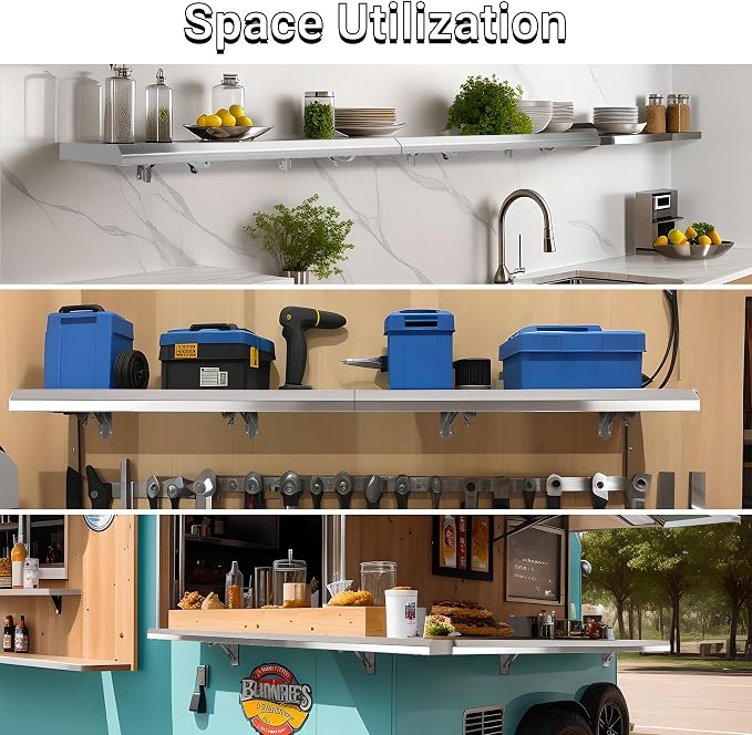 Folding Concession Shelf 12" x 48" Spliced Style | Stainless Steel Drop Down - Image 5