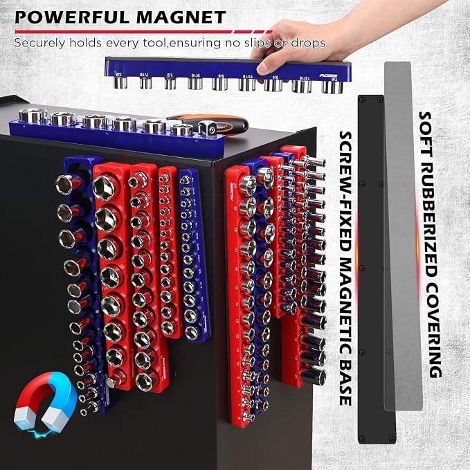12-Piece 1/4" 3/8" 1/2"-Drive SAE & Metric Magnetic Socket Organizer Set - Image 4