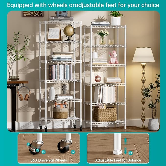SINGAYE 6 Shelves Storage Shelf Wire Closet Bathroom Organizers Metal Pantry - Image 7