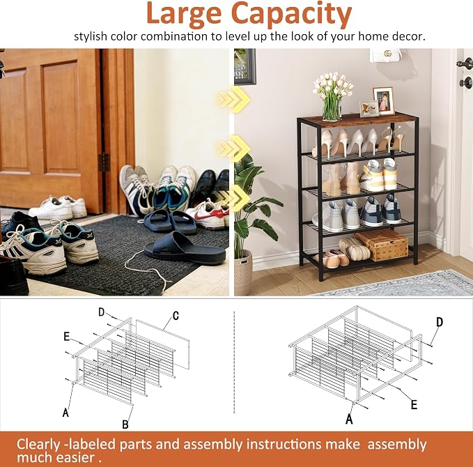 HOMEFORT 5-Tier Shoe Rack, Shoe Storage Shelf - Image 5