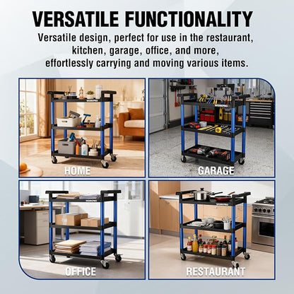 WORKPRO 3-Tier Service Utility Cart, 400LBS Plastic Rolling Cart - Image 5