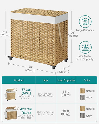 SONGMICS Laundry Hamper with Lid, 37 Gallons, Rolling Laundry Basket with Wheels - Image 5