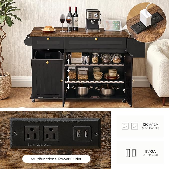 60.2" Kitchen Islands with Storage, Kitchen Island Cart with Trash Can Storage - Image 5