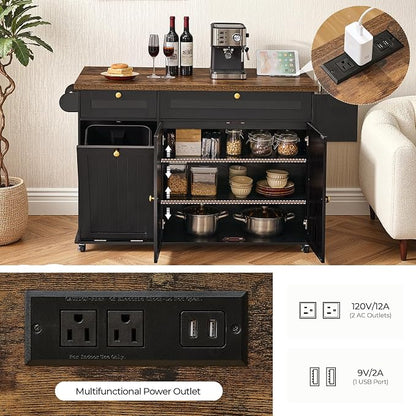 60.2" Kitchen Islands with Storage, Kitchen Island Cart with Trash Can Storage - Image 5
