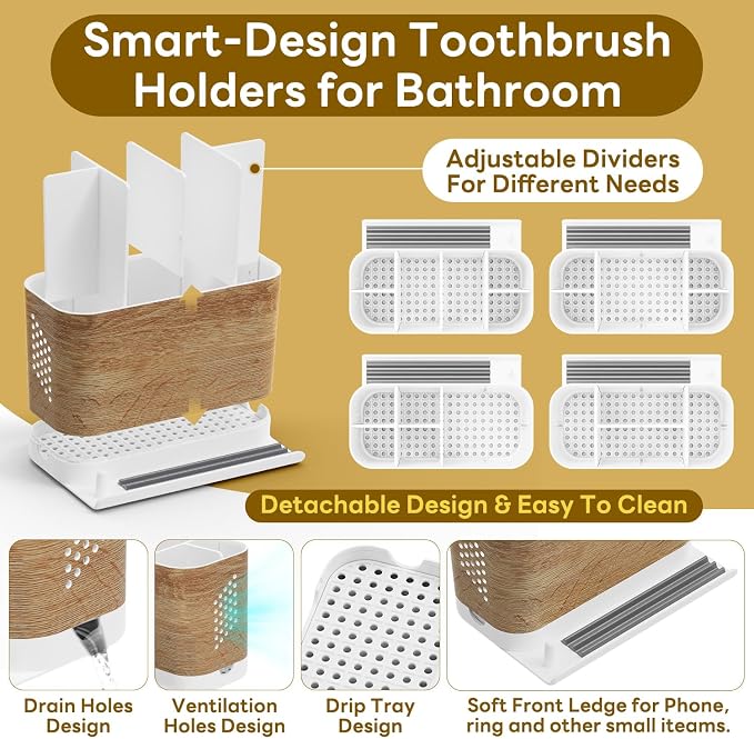 Bathroom Organizers and Storage 6 Slots Wood Grain Electric Toothbrush Holders - Image 5
