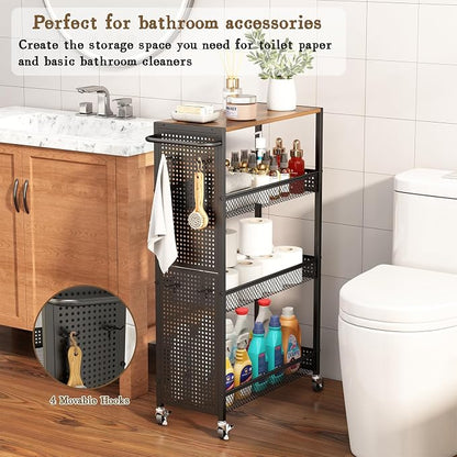 Utility Slim Storage Cart 4 Tier Small Rolling Kitchen Laundry Room - Image 2