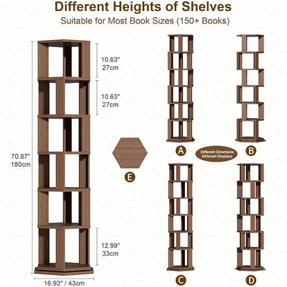 Rotating Bookshelf Tower, 6 Tier Solid Wood Spinning Rolling Book Shelf | - Image 6
