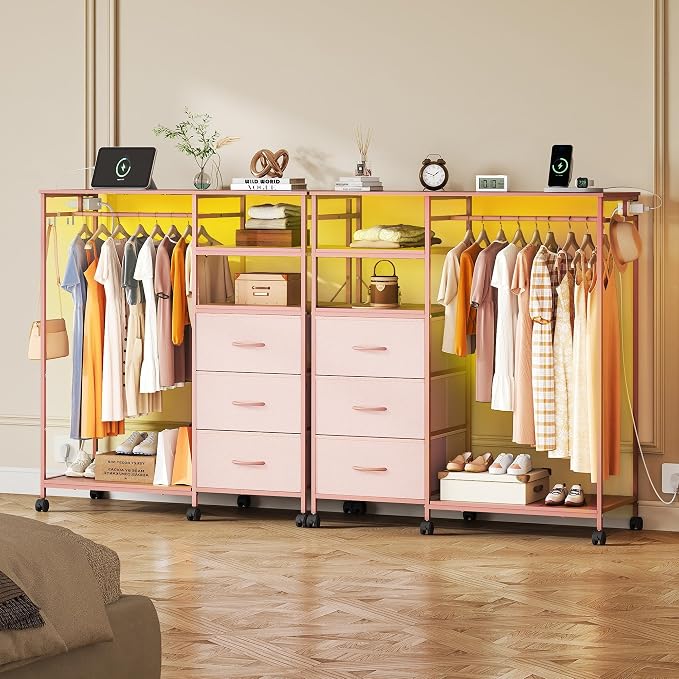 WLIVE Pink Dresser with Hanging Rack - Image 3