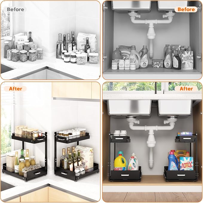 Under Sink Organizer, 2 Tier Slide Out Kitchen Cabinet Organizers - Image 5