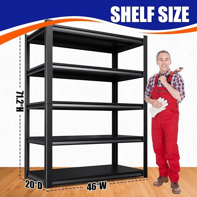 Set of 5 Garage Shelving Heavy Duty Storage Shelves, Metal Adjustable Shelving - Image 3