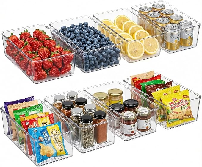 Set of 8 Clear Plastic Storage Bins, 2 kinds size Pantry Organizers by AIYULONG