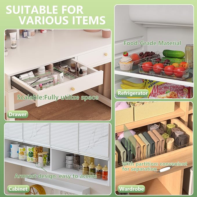 BLULEE 4-in-1 Expandable Drawer Organizer Set, Adjustable Clear Bins | - Image 4