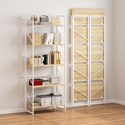 JSB No Assembly Folding Bookshelf, 5 Tier Industrial Metal Book Shelf - Image 6
