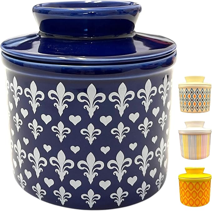 Butter Crock with Lid for Countertop, Butter Keeper Crock with Water, French by RASZEY