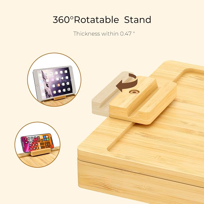 Wealone Bamboo Couch Arm Tray for Wide Couch, Sofa Arm Clip Table - Image 6