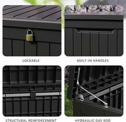 DRATO 280 Gallon Deck Box, Outdoor Large Waterproof Resin Storage Box - Image 5