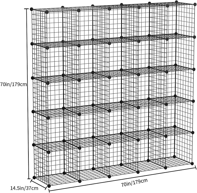 KOUSI 14"x14" Wire Cube Storage, Metal Grid Organizer, 25-Cube Modular Shelving - Image 3