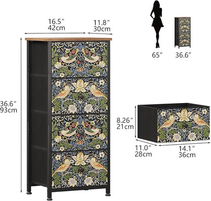 Dresser for Bedroom with 4 Drawer Strawberry Thief Dresser Vintage Storage - Image 2