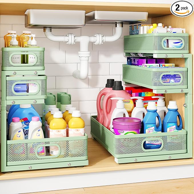 Under Sink Organizer, Height Adjustable Slide out Storage Drawer Rack by HERJOY