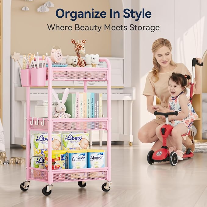 YASONIC 3 Tier Rolling Cart – Metal Utility Storage Cart - Image 7
