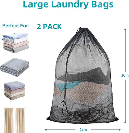 2 Pack Mesh Laundry Bags, 23 x 34 Inches Heavy Duty Mesh Laundry Bag, Large - Image 2