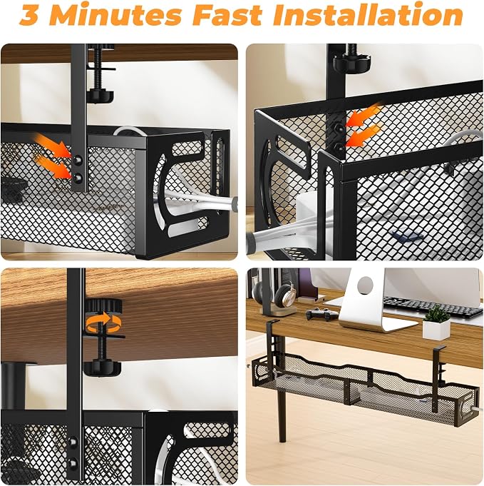 Under Desk Cable Management Tray, No Drill Steel Desk Cable Organizers - Image 7