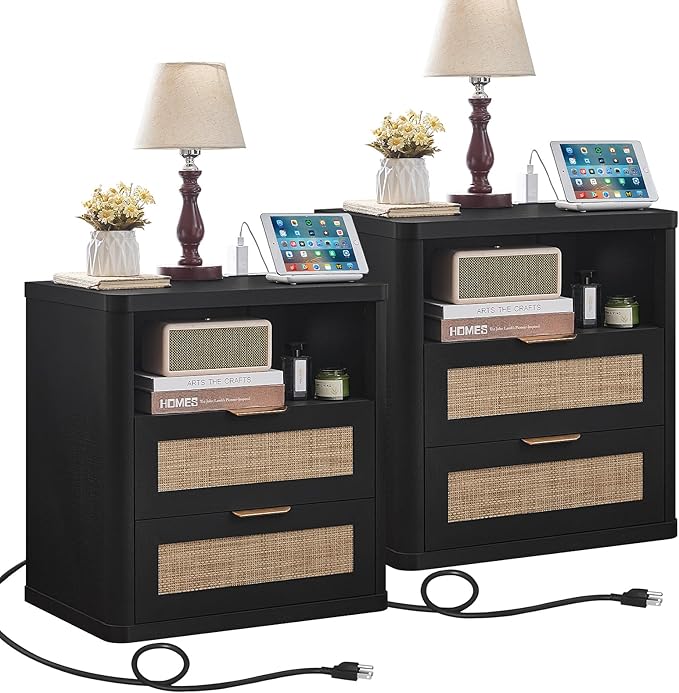 LEYAOYAO Rattan Nightstands Set of 2 by LEYAOYAO-Findtheshiningpointofyourideallife%EF%BC%81