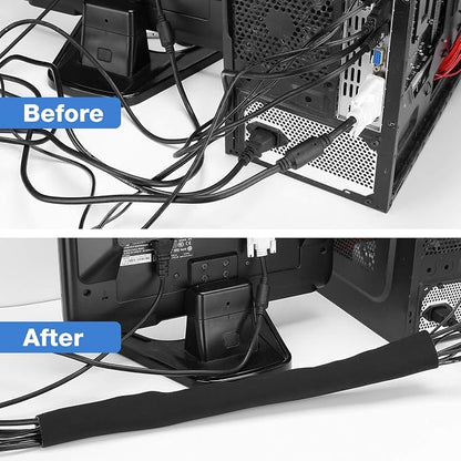 JOTO 2 Pack Cable Management Sleeve -Black, 2 Large | 130" Cord Organizer System - Image 6