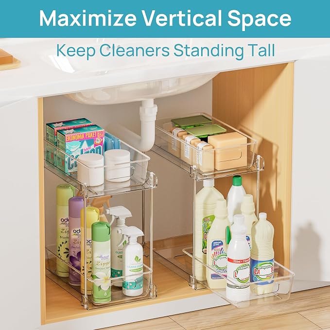 Vtopmart 4 Pack Higher Bathroom Under Sink Plastic Pull-Out Organizer - Image 5