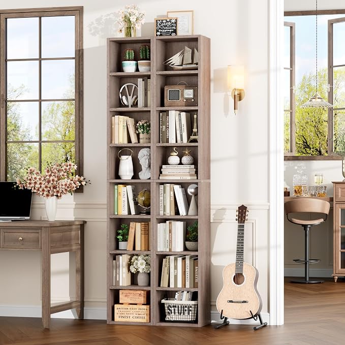 FOTOSOK Bookshelf Bookcase 8-Tier Narrow Bookshelf Tall CD Media Tower Rack | - Image 5