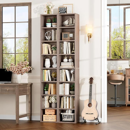 FOTOSOK Bookshelf Bookcase 8-Tier Narrow Bookshelf Tall CD Media Tower Rack | - Image 5