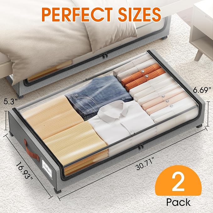 Under Bed Storage with Wheels 2Pack Underbed Storage with Clear Window&Label - Image 2