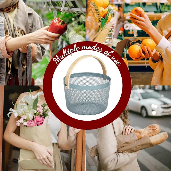 IBWell Bucket-Shape Metal Wire Woven Fruit Storage Bowl Basket - Image 6