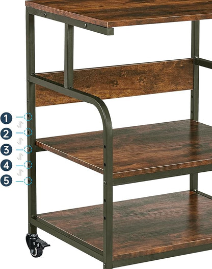 Large Printer Stand with Adjustable Storage Shelf, 3 Tier Printer Cart with - Image 4