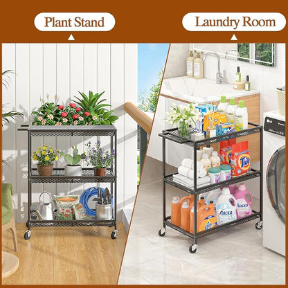3 Tier Rolling Utility Kitchen Cart, Heavy Duty Wire Rolling Cart on Wheels - Image 8
