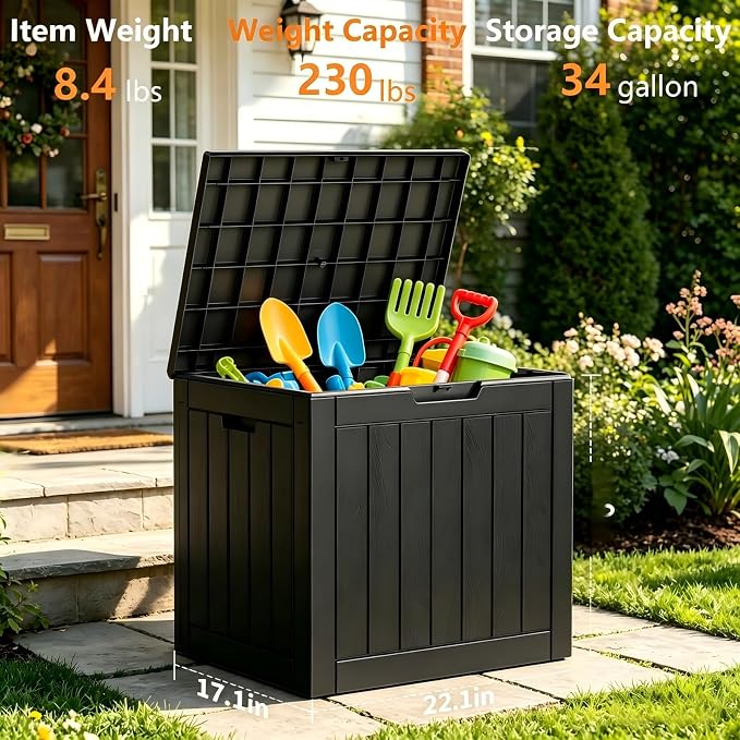 34 Gallon Outdoor Storage Box, Resin Deck Box Waterproof, Raised Bottom Outdoor - Image 2