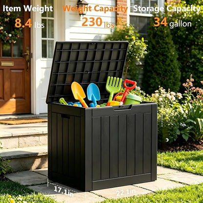 34 Gallon Outdoor Storage Box, Resin Deck Box Waterproof, Raised Bottom Outdoor - Image 2