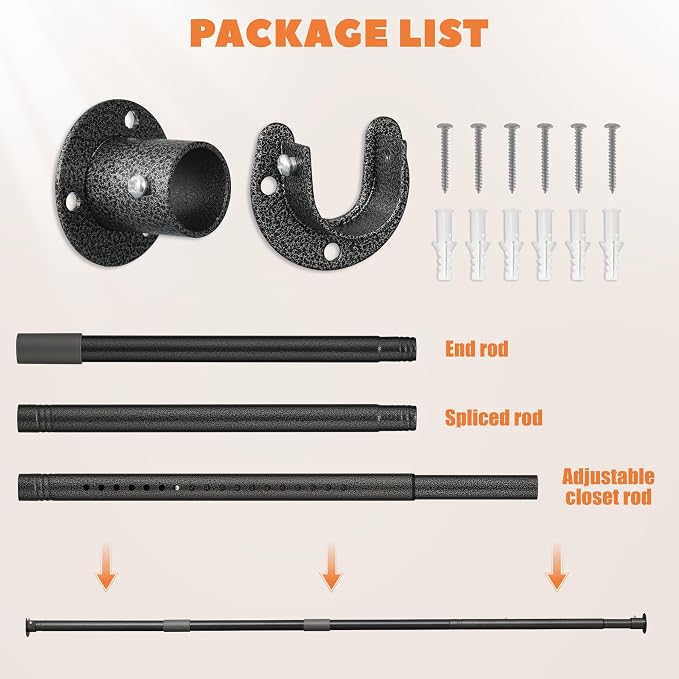 Heavy Duty Closet Rod 17-56 Inches, Adjustable, 1.1 Inches Diameter, Suitable - Image 9