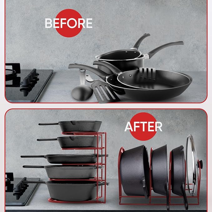 Heavy-Duty Pots and Pans Organizer | 5-Tier Cookware & Lid Storage Rack | - Image 6