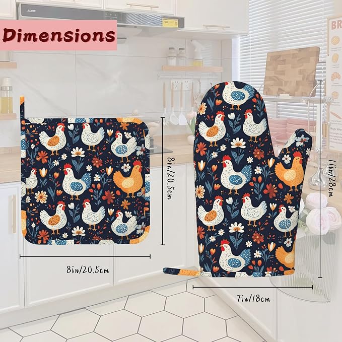 Cute Roosters Hens Chicks Heat-Resistant Silicone Oven Mitts and Pot Holders - Image 2