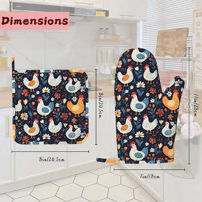 Cute Roosters Hens Chicks Heat-Resistant Silicone Oven Mitts and Pot Holders - Image 2