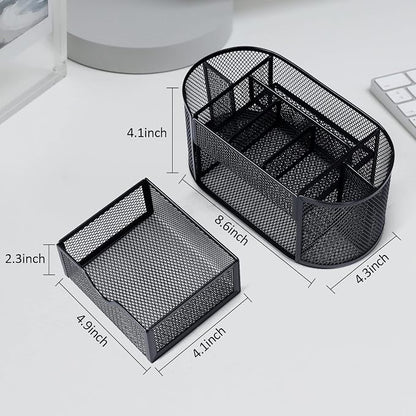 Black Mesh Pen Holder Desk Organizer Cute Office Supplies Pencil and Marker - Image 4