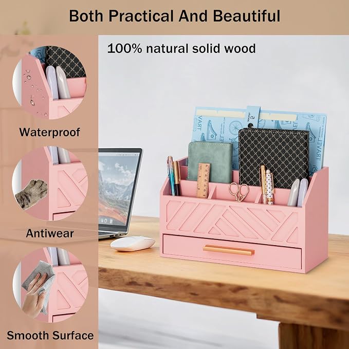 dreampossible Pink Wood Desk Organizer and Accessories - Image 3