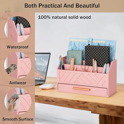 dreampossible Pink Wood Desk Organizer and Accessories - Image 3