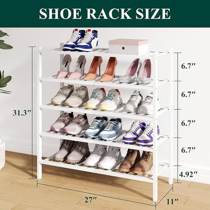Smiry Bamboo Shoe Rack for Closet, 5 Tier Wooden Stackable Shoe Organizer - Image 2
