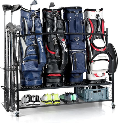 PLKOW 4 Golf Bag Organizer Garage Storage, Extra Large Golf Bag Storage Rack by PLKOW