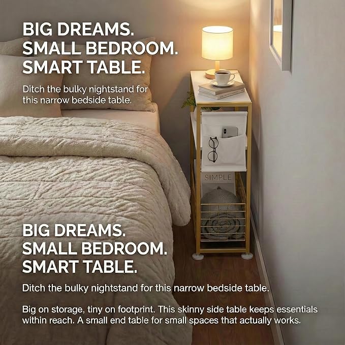 Skinny Side Table with Storage, 3 Tier Slim Side Tables - Image 13