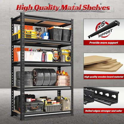 REIBII Set of 2 Storage Shelves 5 Tier Garage Shelving Heavy Duty Metal - Image 8