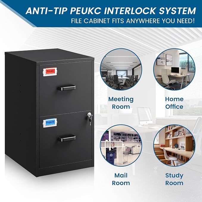 2 Drawer File Cabinet with Lock, 25.4" High Vertical Filing Cabinet, 17.7" Deep - Image 7